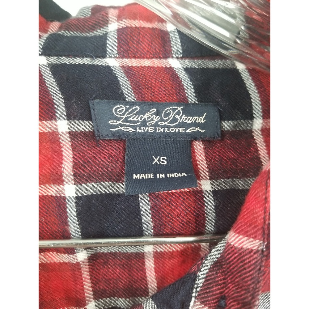 Lucky Brand Womens Flannel Shirt XS Black Red Plaid Long‎ Sleeve Button Up - Picture 5 of 6